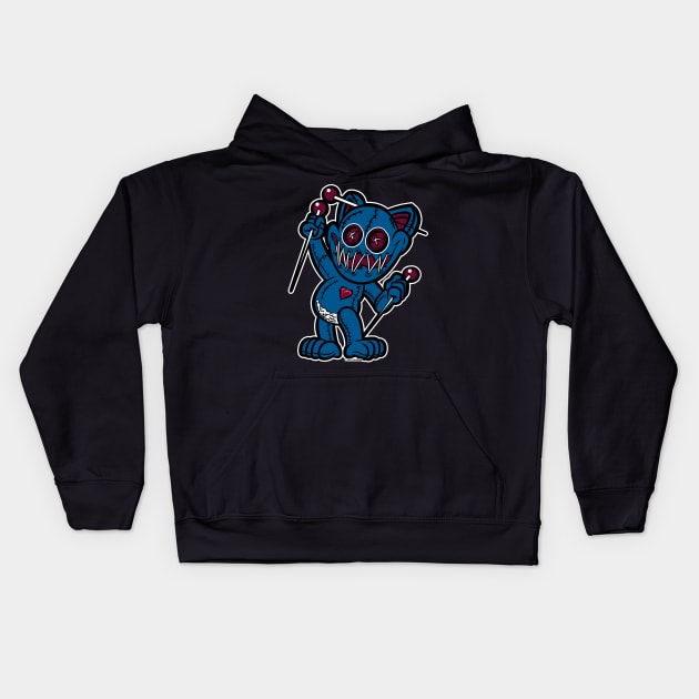 VooDoo Kitty Cat Doll Dark Blue and Burgundy Kids Hoodie by eShirtLabs